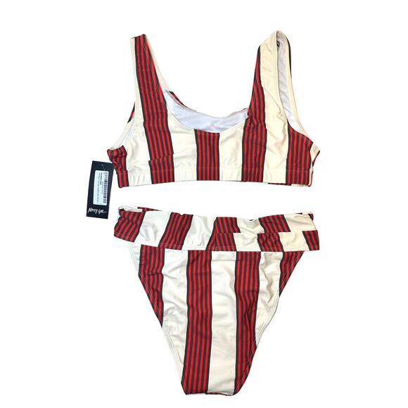 Nasty Gal The Stripe Time High-Leg Bikini Set Sz 10 - Picture 5 of 11